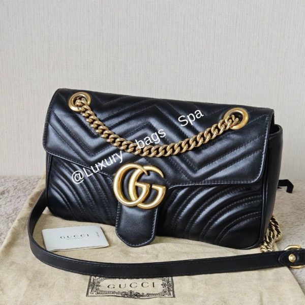 ร้านขายกระเป๋าแบรนด์เนมมือสอง กระเป๋าแบรนด์เนมมือสอง กระเป๋า Gucci Marmont 26 Black มือสอง